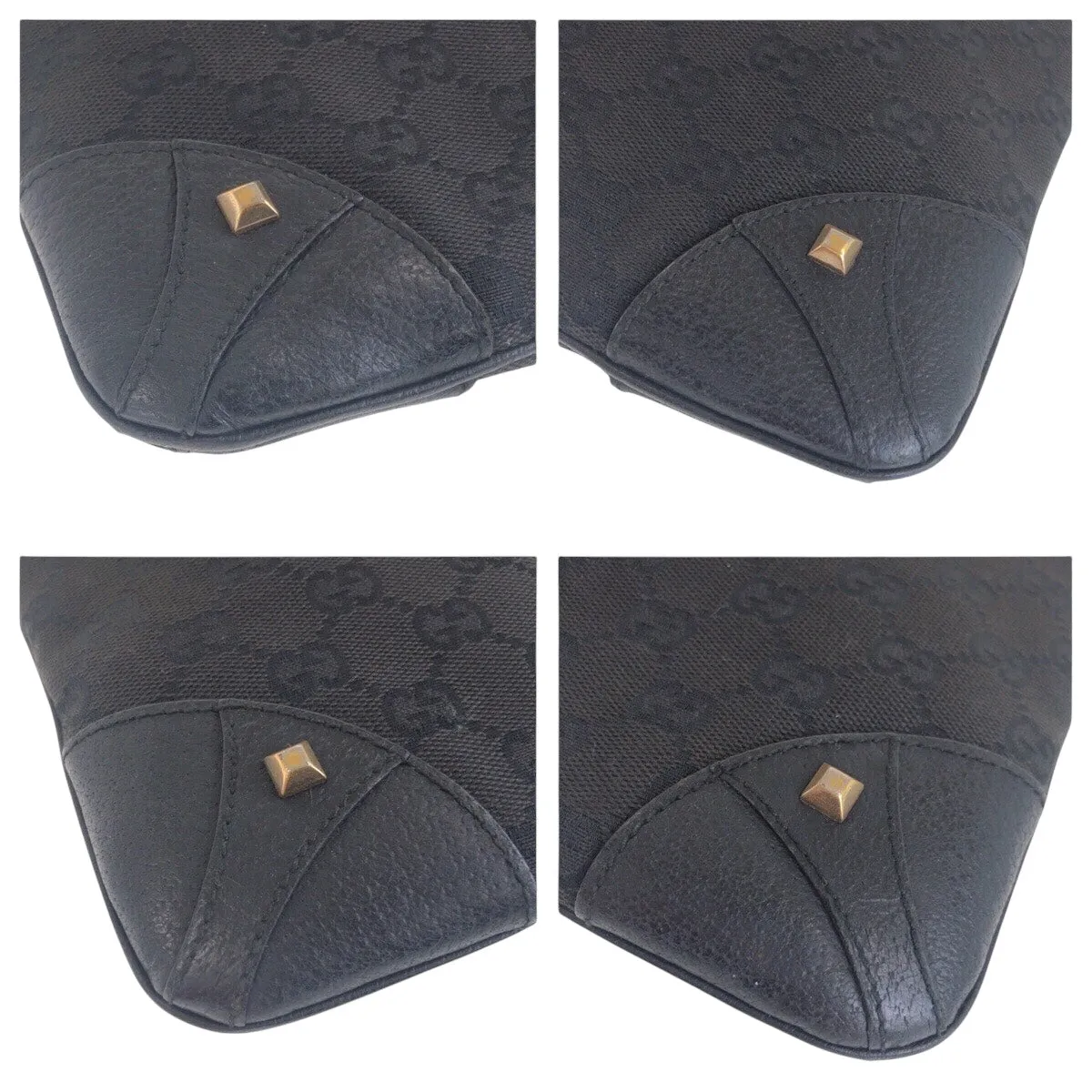 GUCCI Shoulder Bag 120893 GG canvas, leather Black GoldMetal Crossbody Shoulder Bag with studs Women Used
