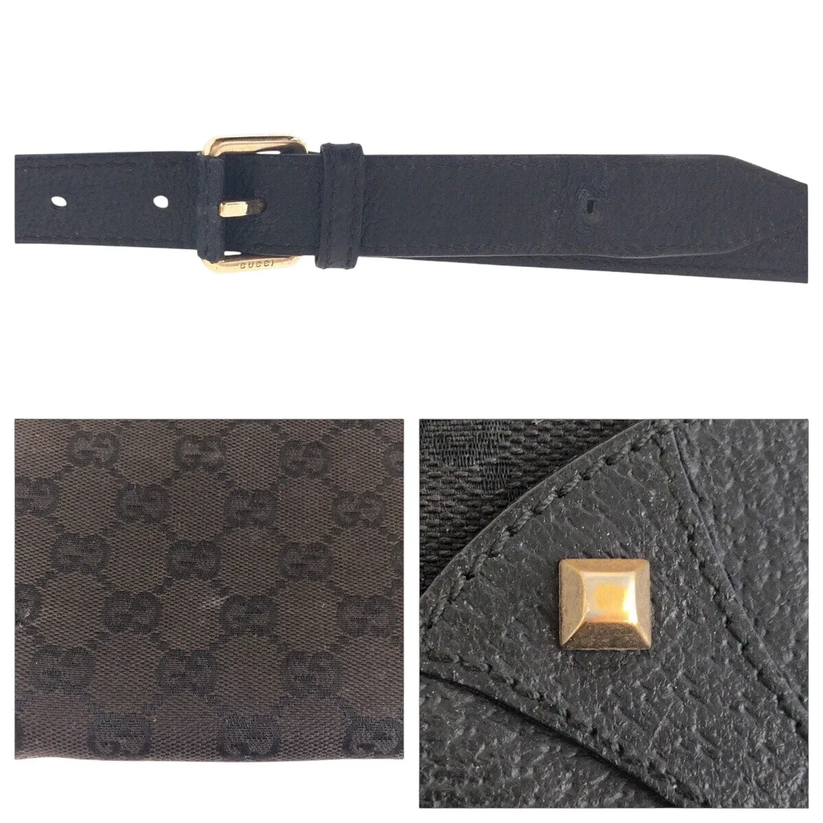 GUCCI Shoulder Bag 120893 GG canvas, leather Black GoldMetal Crossbody Shoulder Bag with studs Women Used