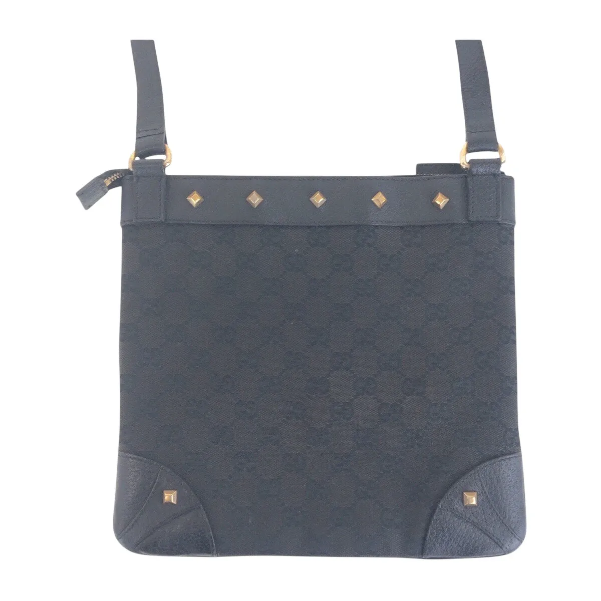 GUCCI Shoulder Bag 120893 GG canvas, leather Black GoldMetal Crossbody Shoulder Bag with studs Women Used