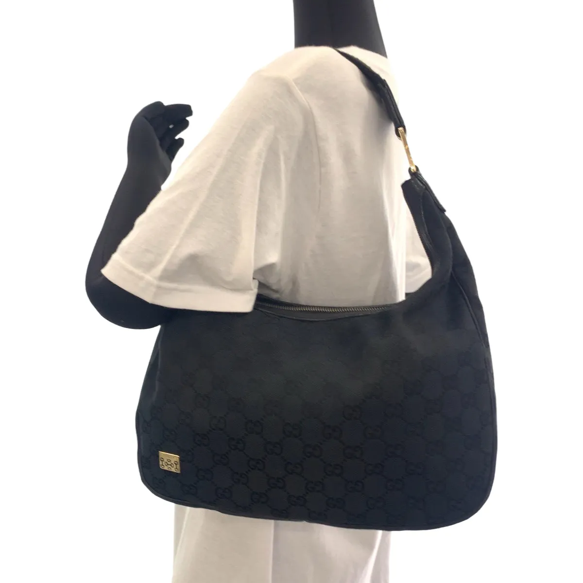 GUCCI Shoulder Bag 145757 GG canvas Black Silver Metal Hobo One Shoulder Bag Hobo Women Used