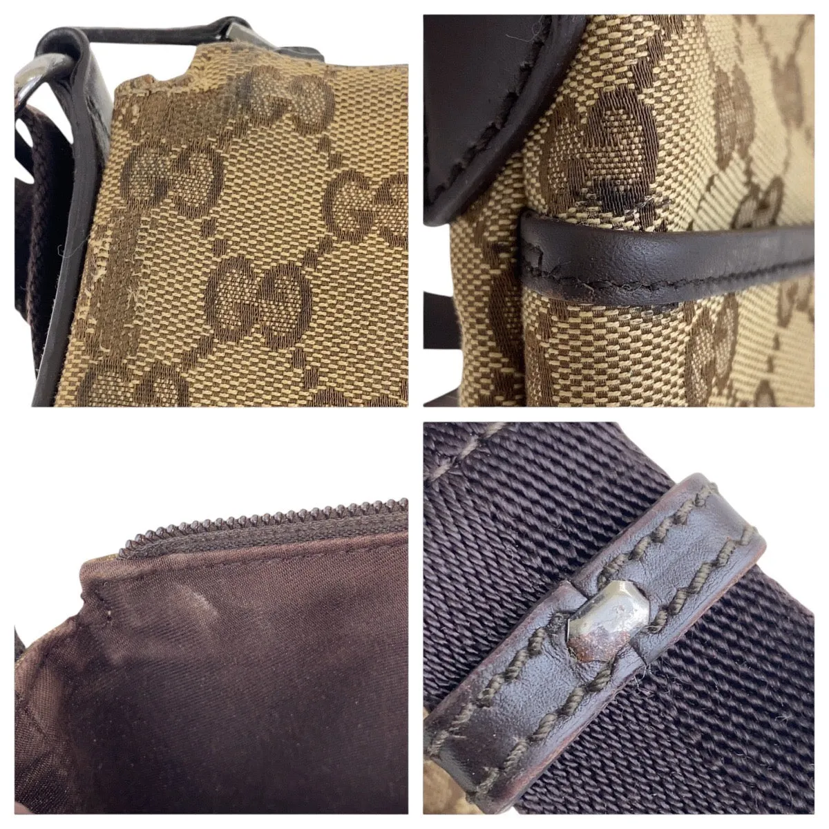 GUCCI Shoulder Bag 147671 GG canvas, leather Beige Brown SilverMetal Shoulder Bag pochette Women Used