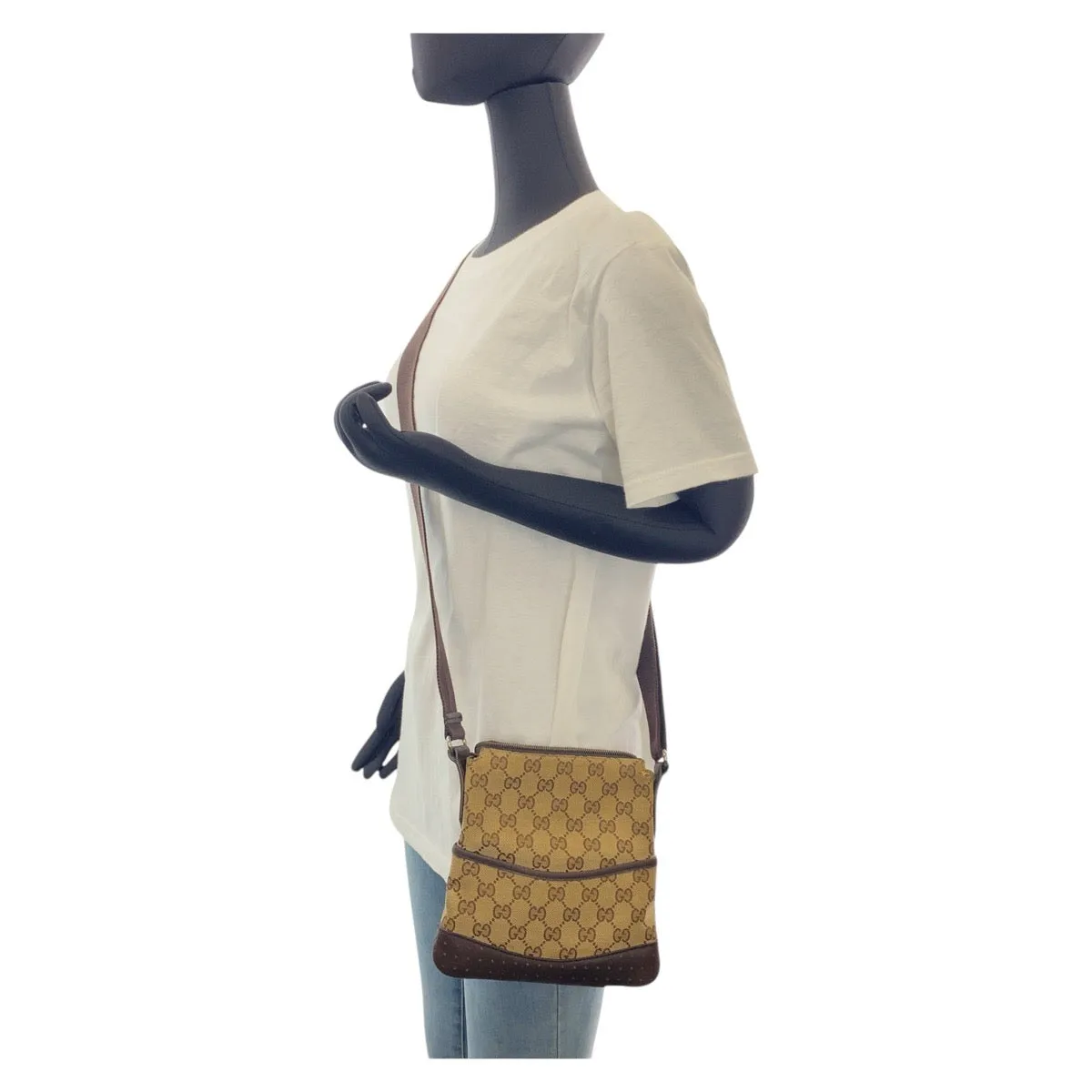 GUCCI Shoulder Bag 147671 GG canvas, leather Beige Brown SilverMetal Shoulder Bag pochette Women Used