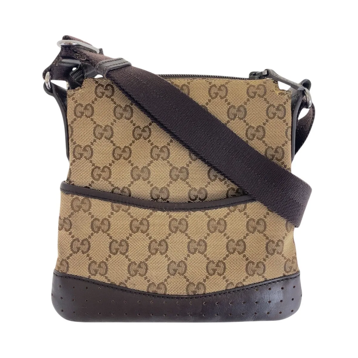 GUCCI Shoulder Bag 147671 GG canvas, leather Beige Brown SilverMetal Shoulder Bag pochette Women Used