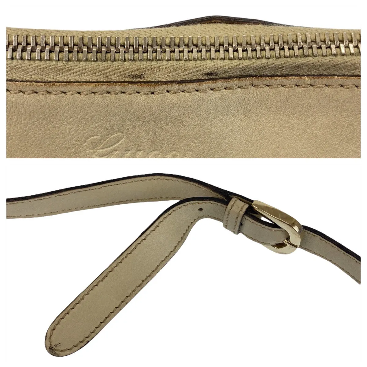 GUCCI Shoulder Bag 203257 leather Ivory White Gold Metal Crossbody Shoulder Bag Messenger Bag Abby Guccissima Women Used