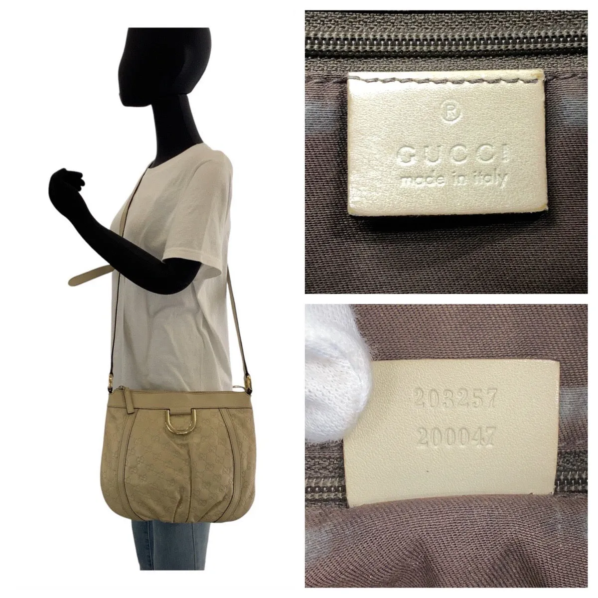 GUCCI Shoulder Bag 203257 leather Ivory White Gold Metal Crossbody Shoulder Bag Messenger Bag Abby Guccissima Women Used