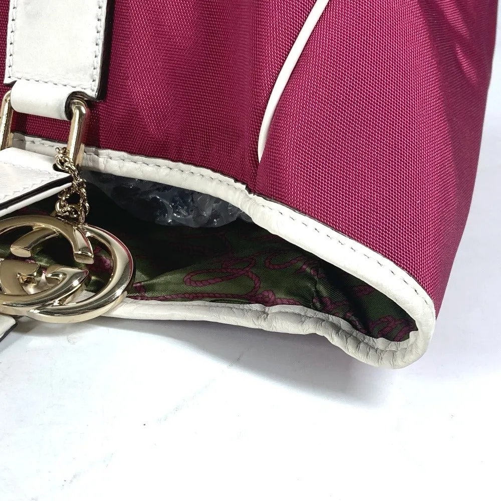 GUCCI Shoulder Bag 264216 Leather/nylon jacquard pink GG charm logo Women Used