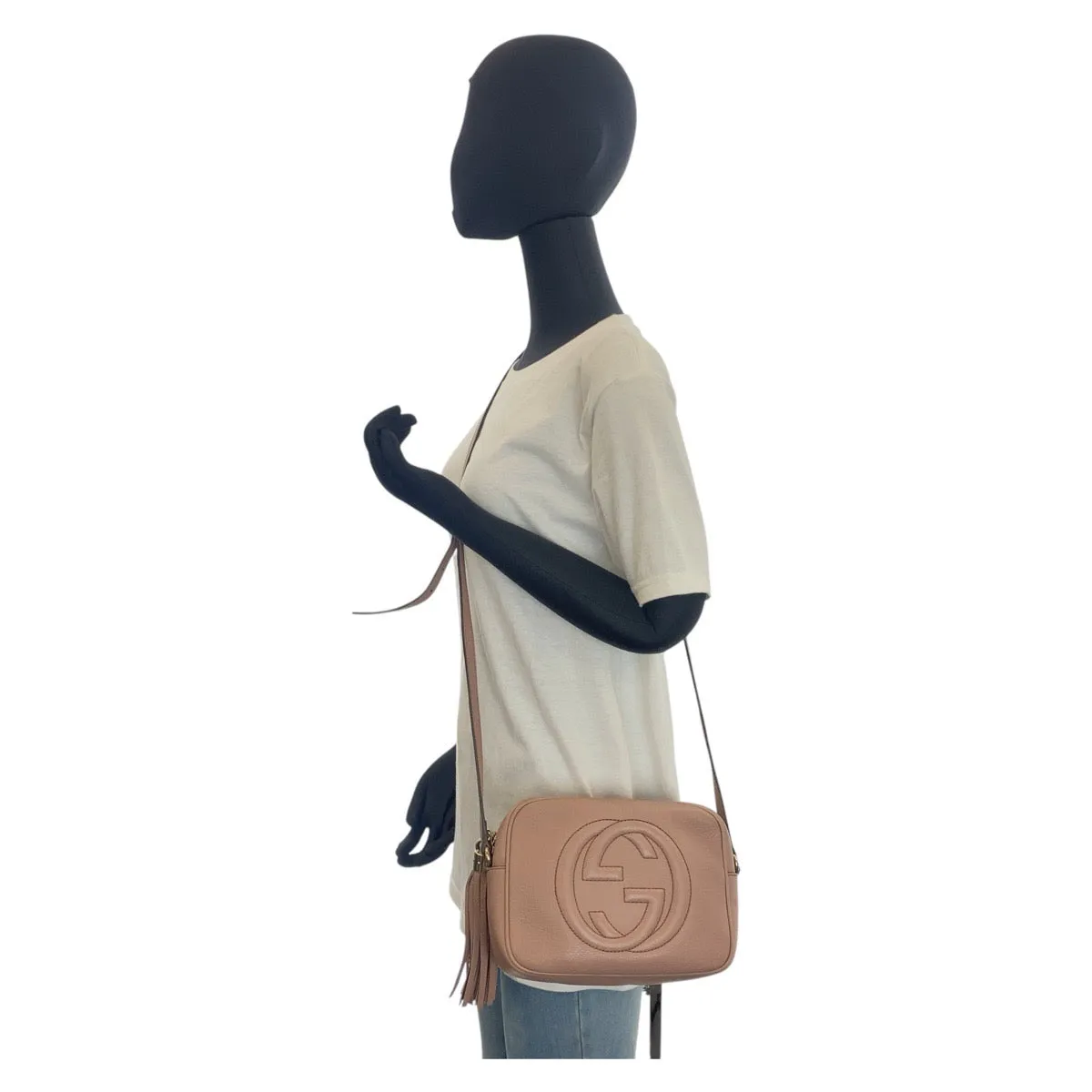 GUCCI Shoulder Bag 303364 leather Pink Beige Gold Metal Shoulder Bag pochette Soho Women Used