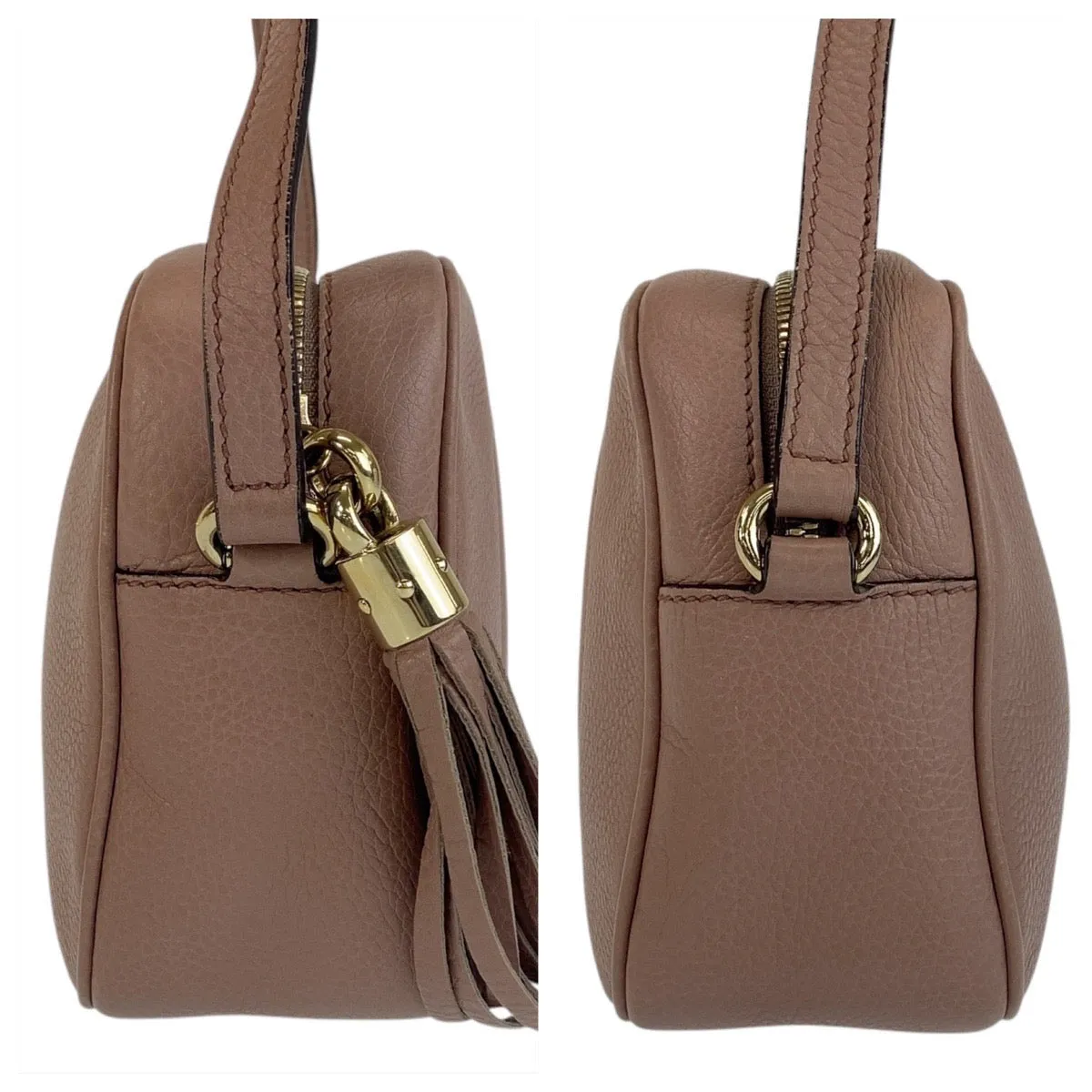 GUCCI Shoulder Bag 303364 leather Pink Beige Gold Metal Shoulder Bag pochette Soho Women Used
