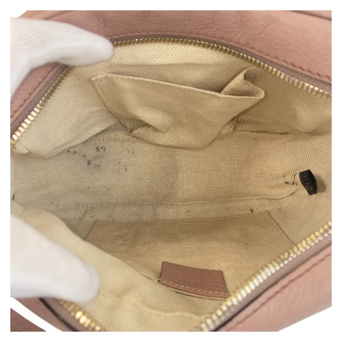 GUCCI Shoulder Bag 303364 leather Pink Beige Gold Metal Shoulder Bag pochette Soho Women Used