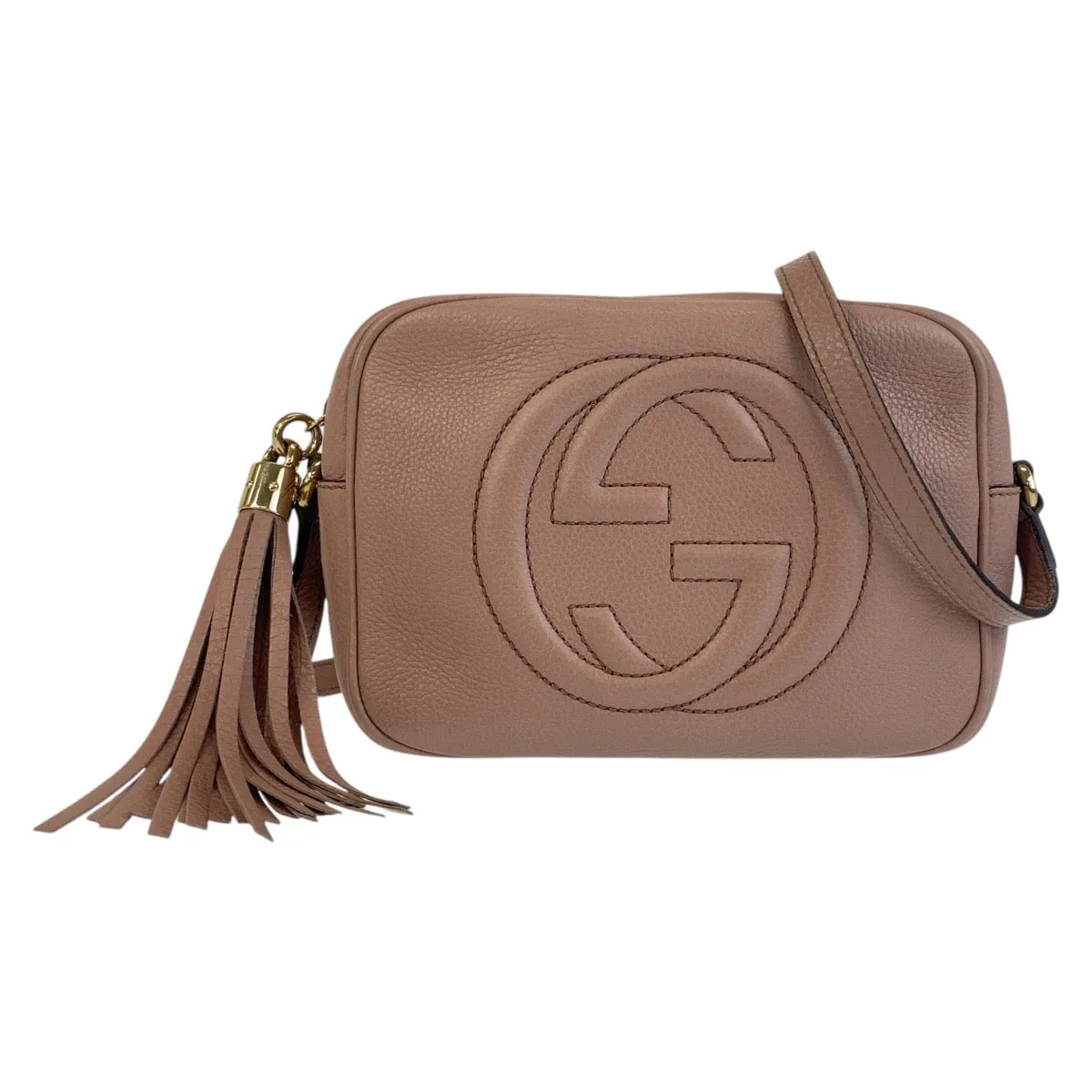 GUCCI Shoulder Bag 303364 leather Pink Beige Gold Metal Shoulder Bag pochette Soho Women Used