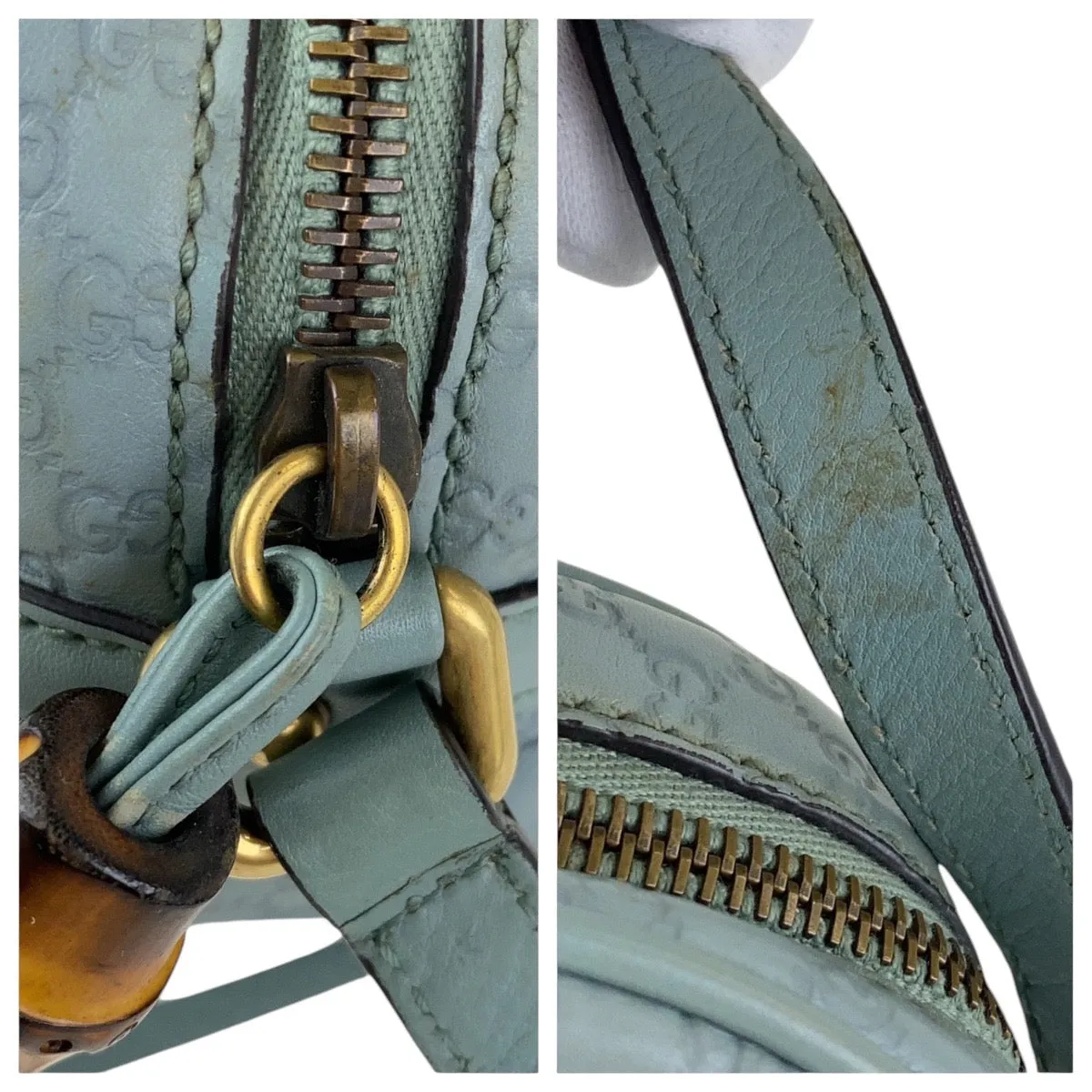GUCCI Shoulder Bag 309538 leather Blue GoldMetal Crossbody Shoulder Bag Pochette Micro Guccissima Bamboo Women Used
