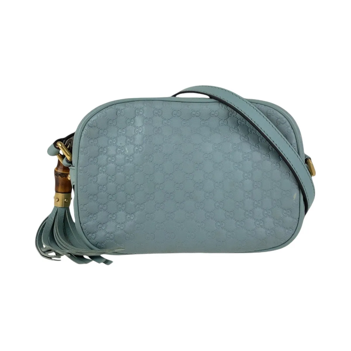 GUCCI Shoulder Bag 309538 leather Blue GoldMetal Crossbody Shoulder Bag Pochette Micro Guccissima Bamboo Women Used