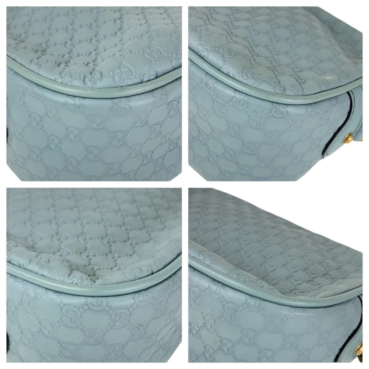 GUCCI Shoulder Bag 309538 leather Blue GoldMetal Crossbody Shoulder Bag Pochette Micro Guccissima Bamboo Women Used