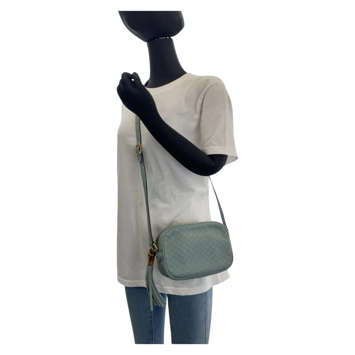 GUCCI Shoulder Bag 309538 leather Blue GoldMetal Crossbody Shoulder Bag Pochette Micro Guccissima Bamboo Women Used