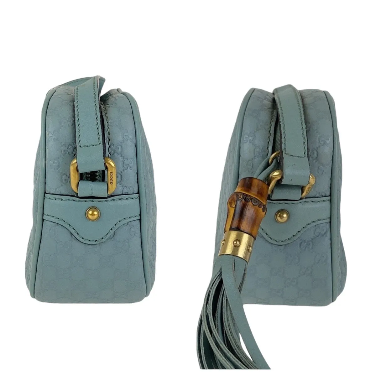 GUCCI Shoulder Bag 309538 leather Blue GoldMetal Crossbody Shoulder Bag Pochette Micro Guccissima Bamboo Women Used