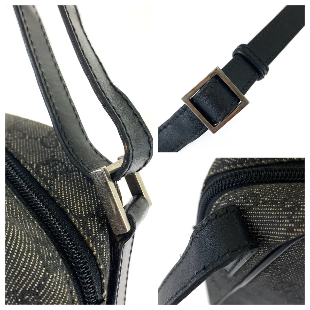GUCCI Shoulder Bag 3136 GG canvas Grey Black SilverMetal Crossbody Shoulder Bag Pochette Women Used