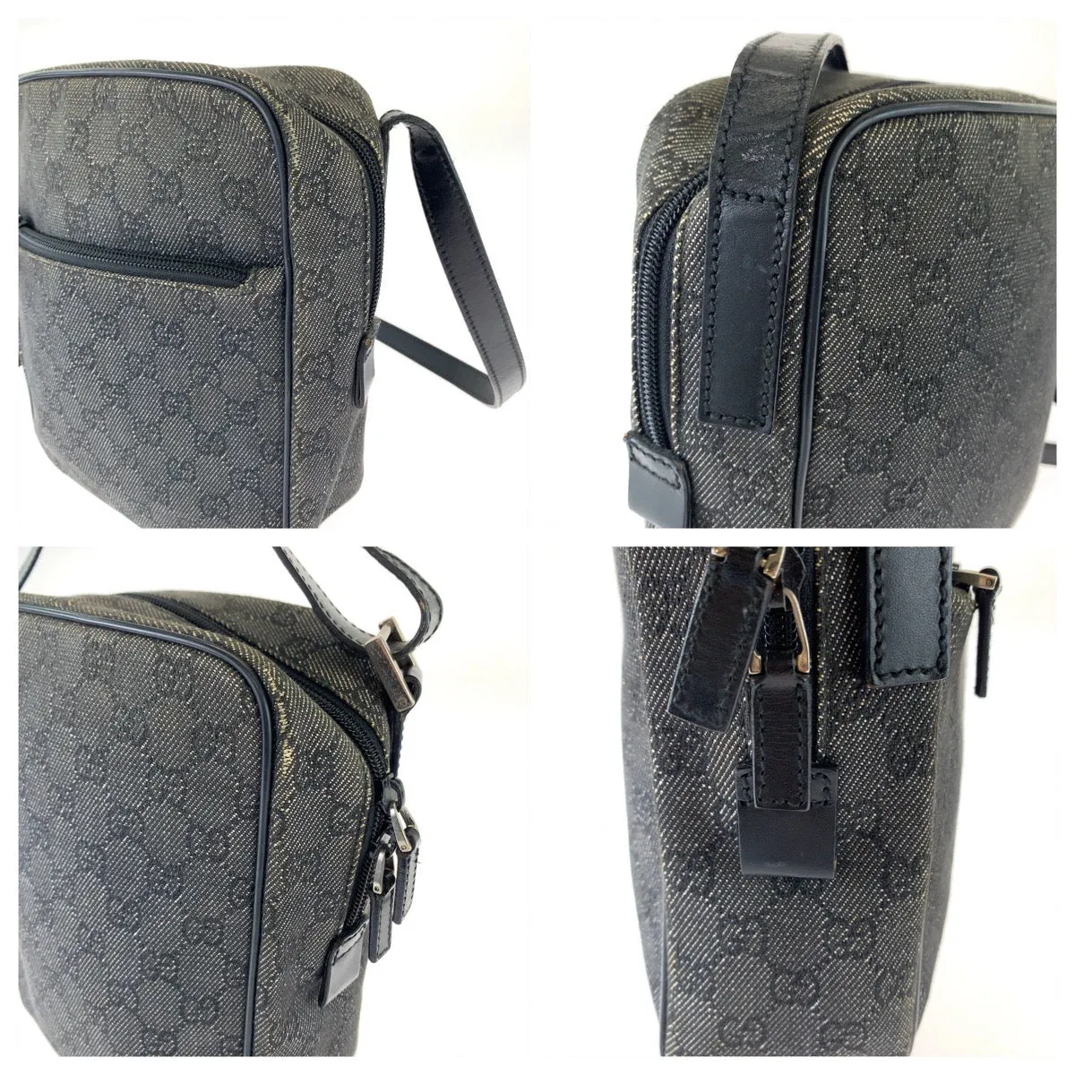 GUCCI Shoulder Bag 3136 GG canvas Grey Black SilverMetal Crossbody Shoulder Bag Pochette Women Used