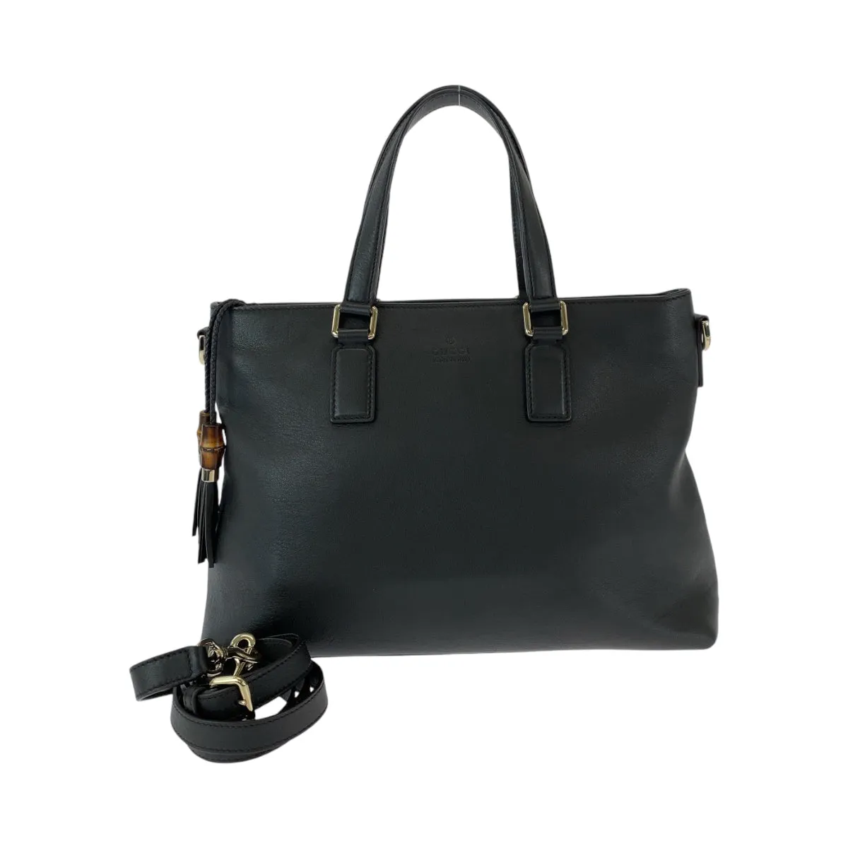 GUCCI Shoulder Bag 365346 leather Black SilverMetal Shoulder Bag Handbag 2way Bamboo Tassel Women Used