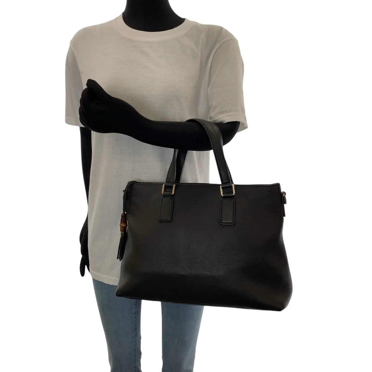 GUCCI Shoulder Bag 365346 leather Black SilverMetal Shoulder Bag Handbag 2way Bamboo Tassel Women Used