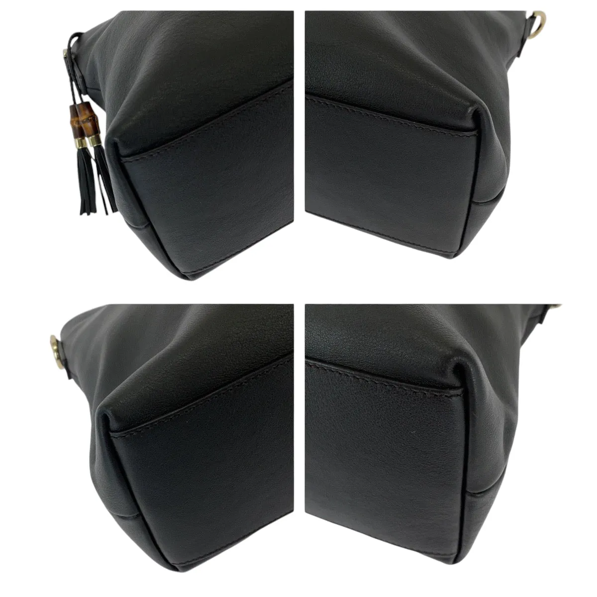GUCCI Shoulder Bag 365346 leather Black SilverMetal Shoulder Bag Handbag 2way Bamboo Tassel Women Used