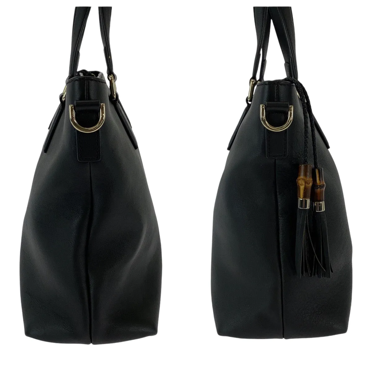 GUCCI Shoulder Bag 365346 leather Black SilverMetal Shoulder Bag Handbag 2way Bamboo Tassel Women Used