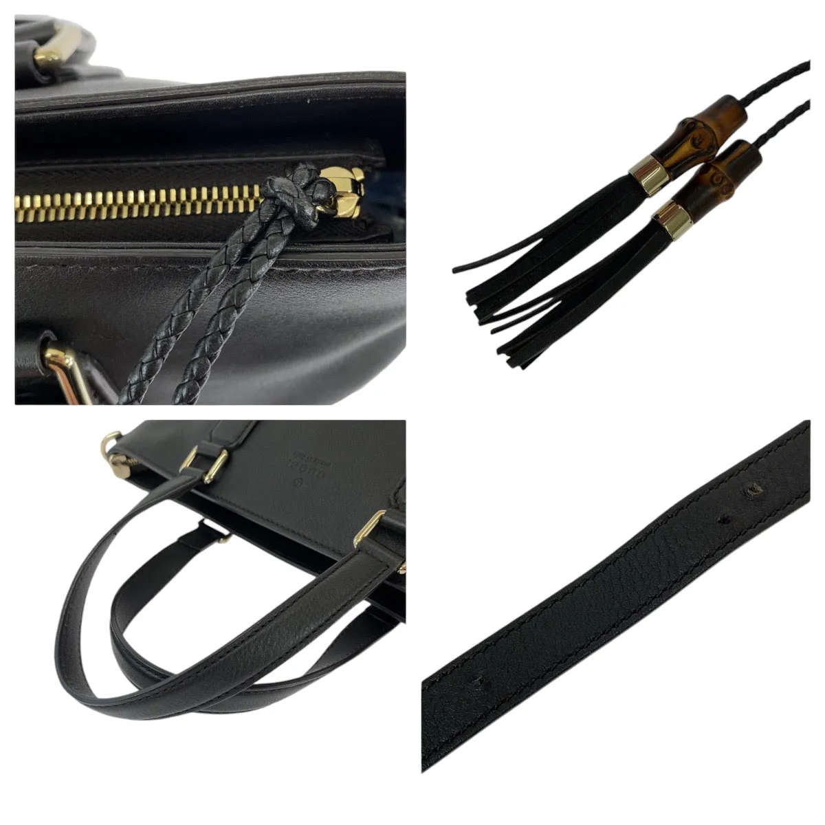 GUCCI Shoulder Bag 365346 leather Black SilverMetal Shoulder Bag Handbag 2way Bamboo Tassel Women Used