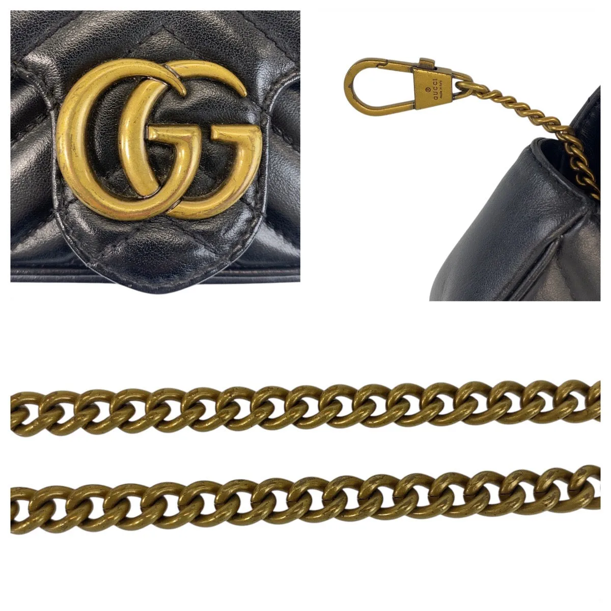GUCCI Shoulder Bag 476433 leather Black GoldMetal GG Marmont