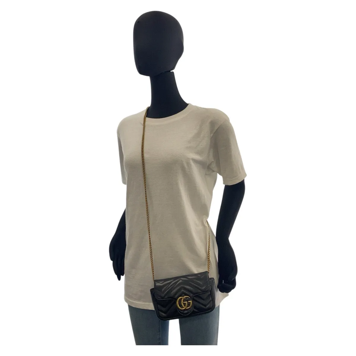 GUCCI Shoulder Bag 476433 leather Black GoldMetal GG Marmont
