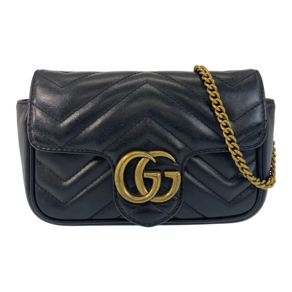 GUCCI Shoulder Bag 476433 leather Black GoldMetal GG Marmont