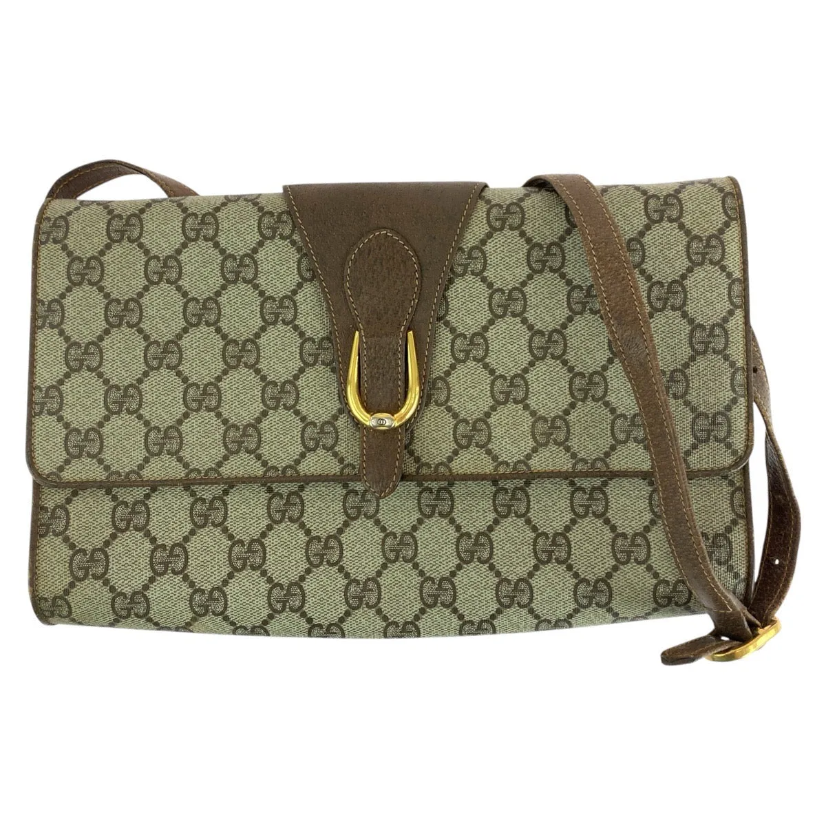 GUCCI Shoulder Bag 94 02 050 GG Supreme canvas, leather Brown Gold Metal Shoulder Bag pochette Old Gucci Women Used