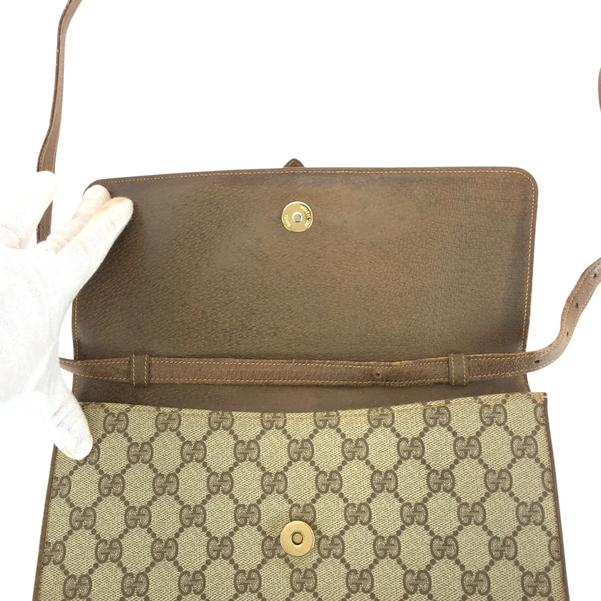 GUCCI Shoulder Bag 94 02 050 GG Supreme canvas, leather Brown Gold Metal Shoulder Bag pochette Old Gucci Women Used