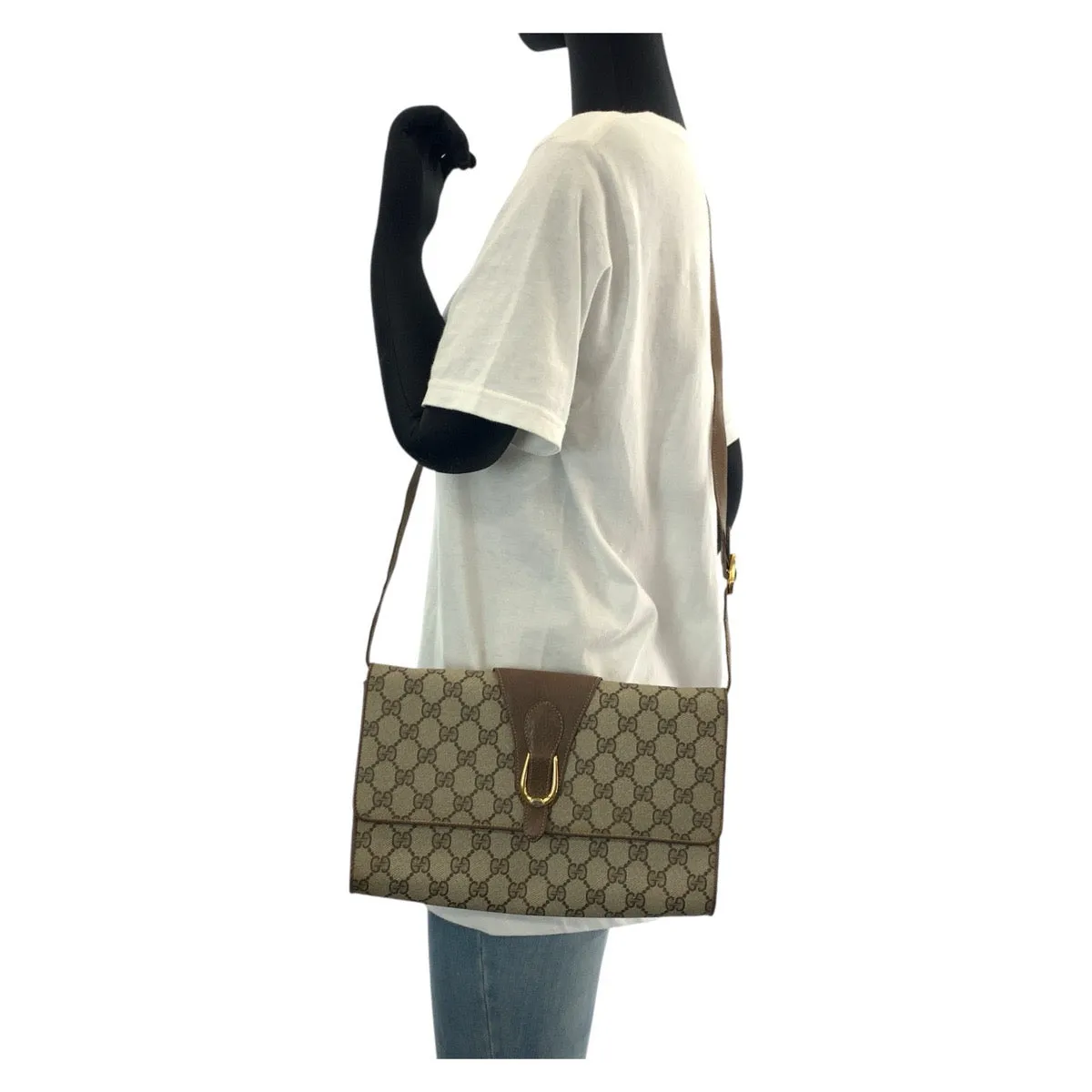 GUCCI Shoulder Bag 94 02 050 GG Supreme canvas, leather Brown Gold Metal Shoulder Bag pochette Old Gucci Women Used