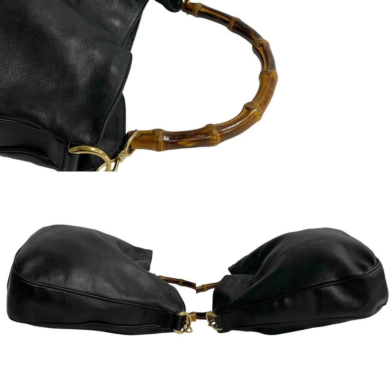 GUCCI Shoulder Bag leather black Bamboo