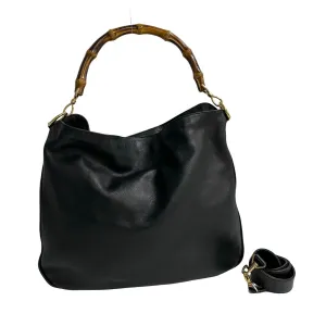 GUCCI Shoulder Bag leather black Bamboo