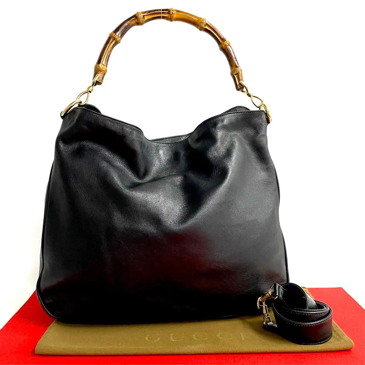 GUCCI Shoulder Bag leather black Bamboo