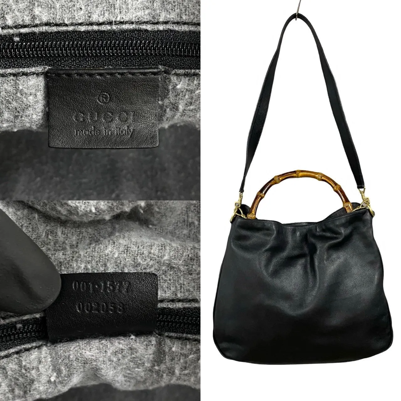 GUCCI Shoulder Bag leather black Bamboo