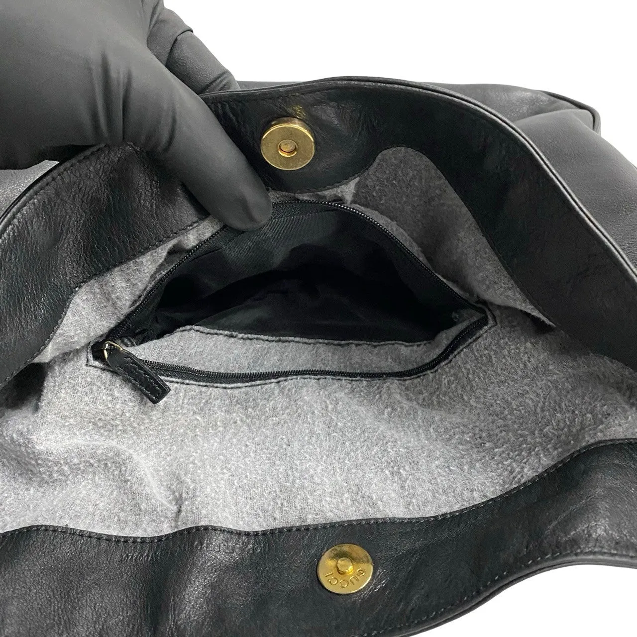 GUCCI Shoulder Bag leather black Bamboo