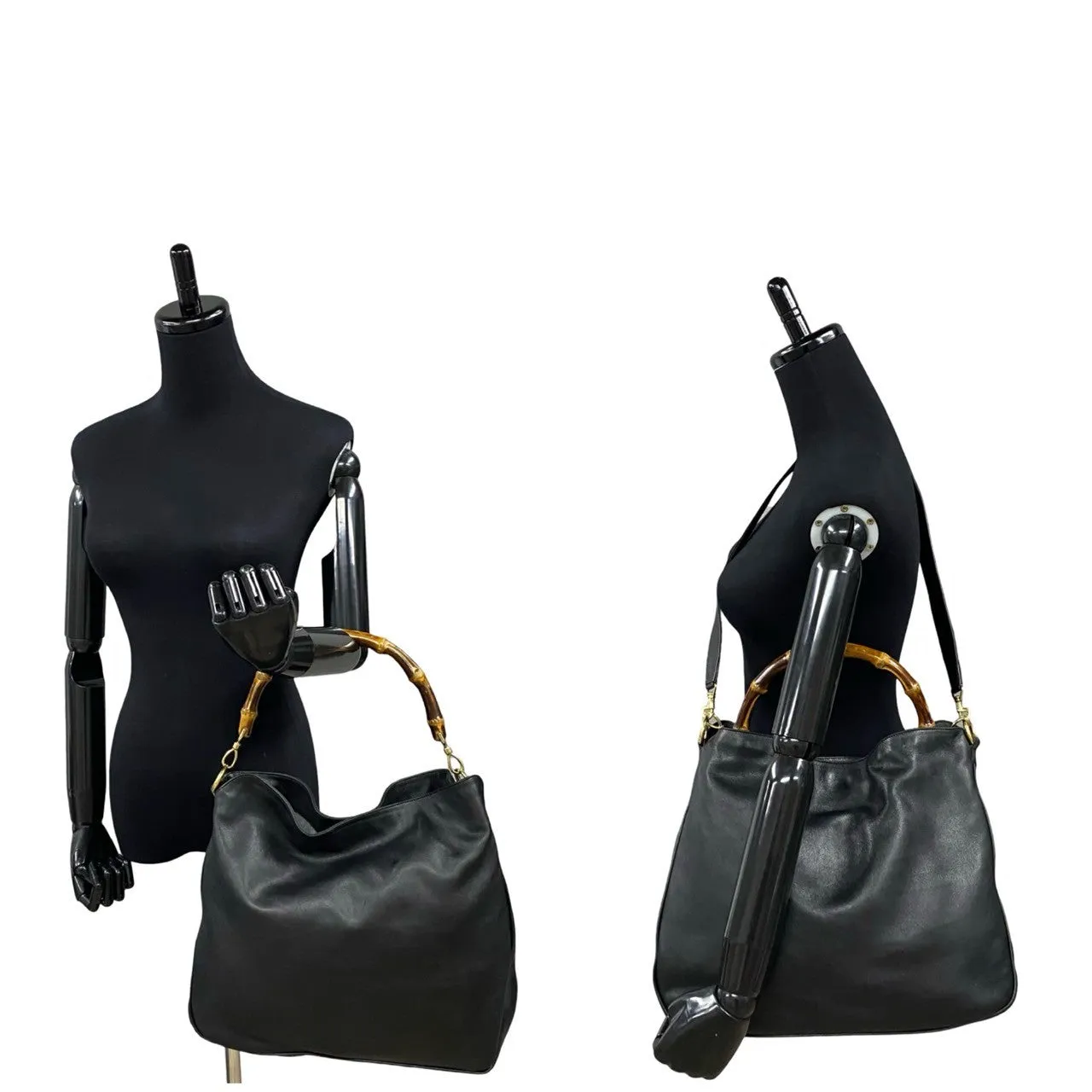 GUCCI Shoulder Bag leather black Bamboo