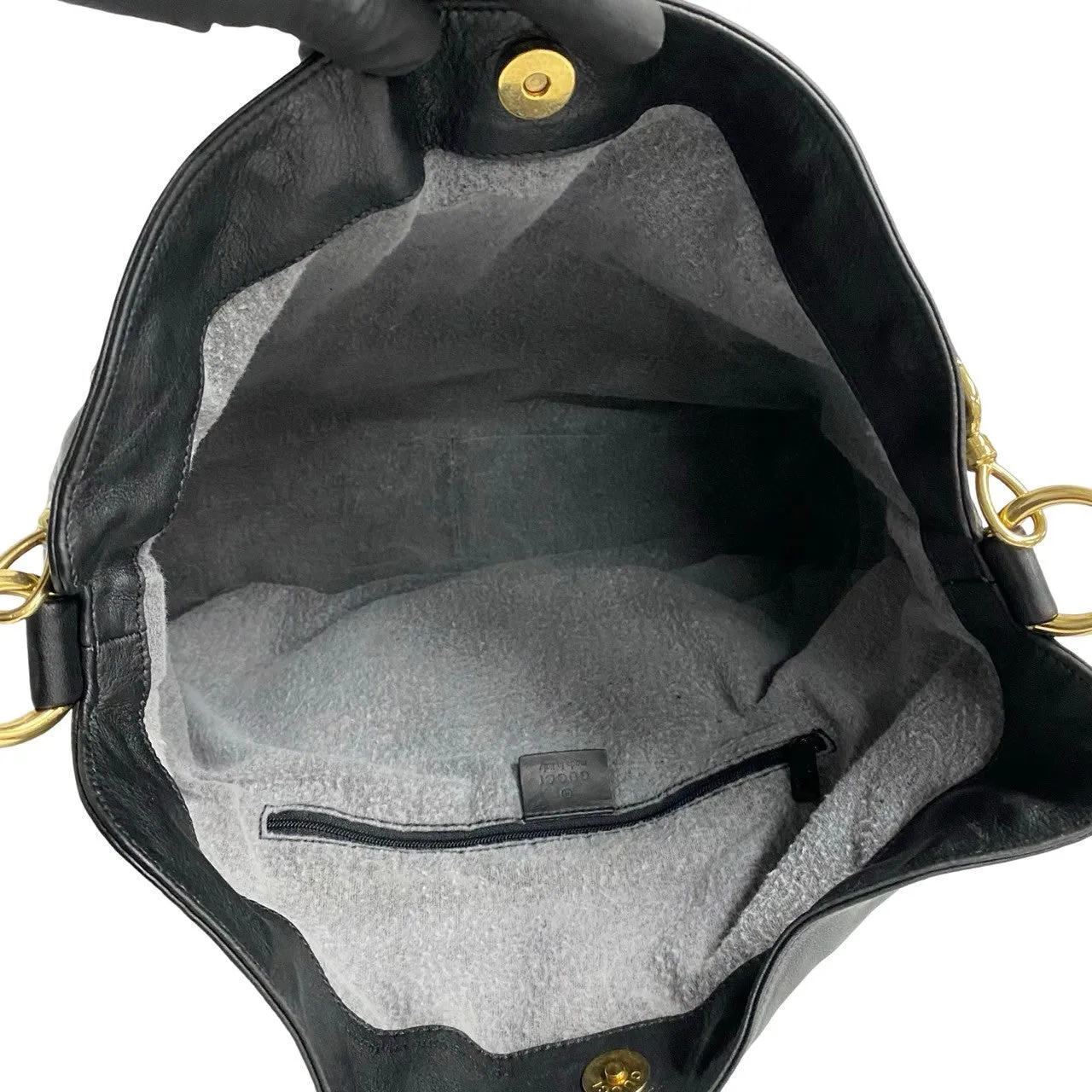 GUCCI Shoulder Bag leather black Bamboo