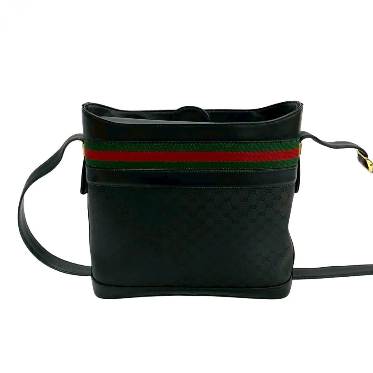 GUCCI Shoulder Bag leather black Micro GG logo Pattern Sherry line
