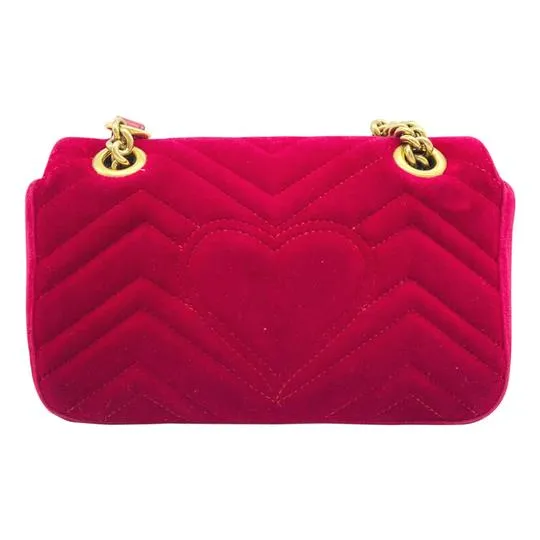 Gucci Shoulder Marmont Gg Mini Quilted Red Chevron Velvet Cross Body Bag