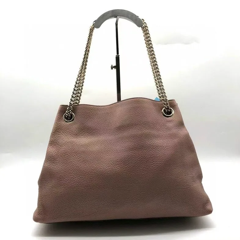 Gucci Soho Rose Beige Leather Chain Shoulder Bag Large
