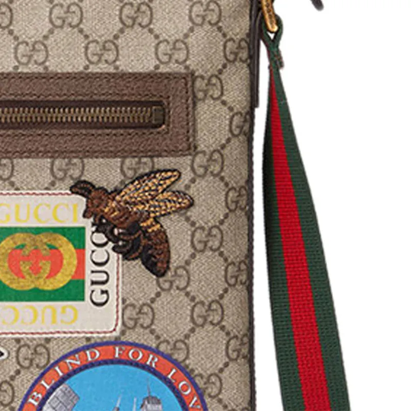 GUCCI Tiger Head Embroidered Stripe Webbing Canvas Shoulder Messenger Bag / Multicolor Unisex 406408-K9RNT-8967