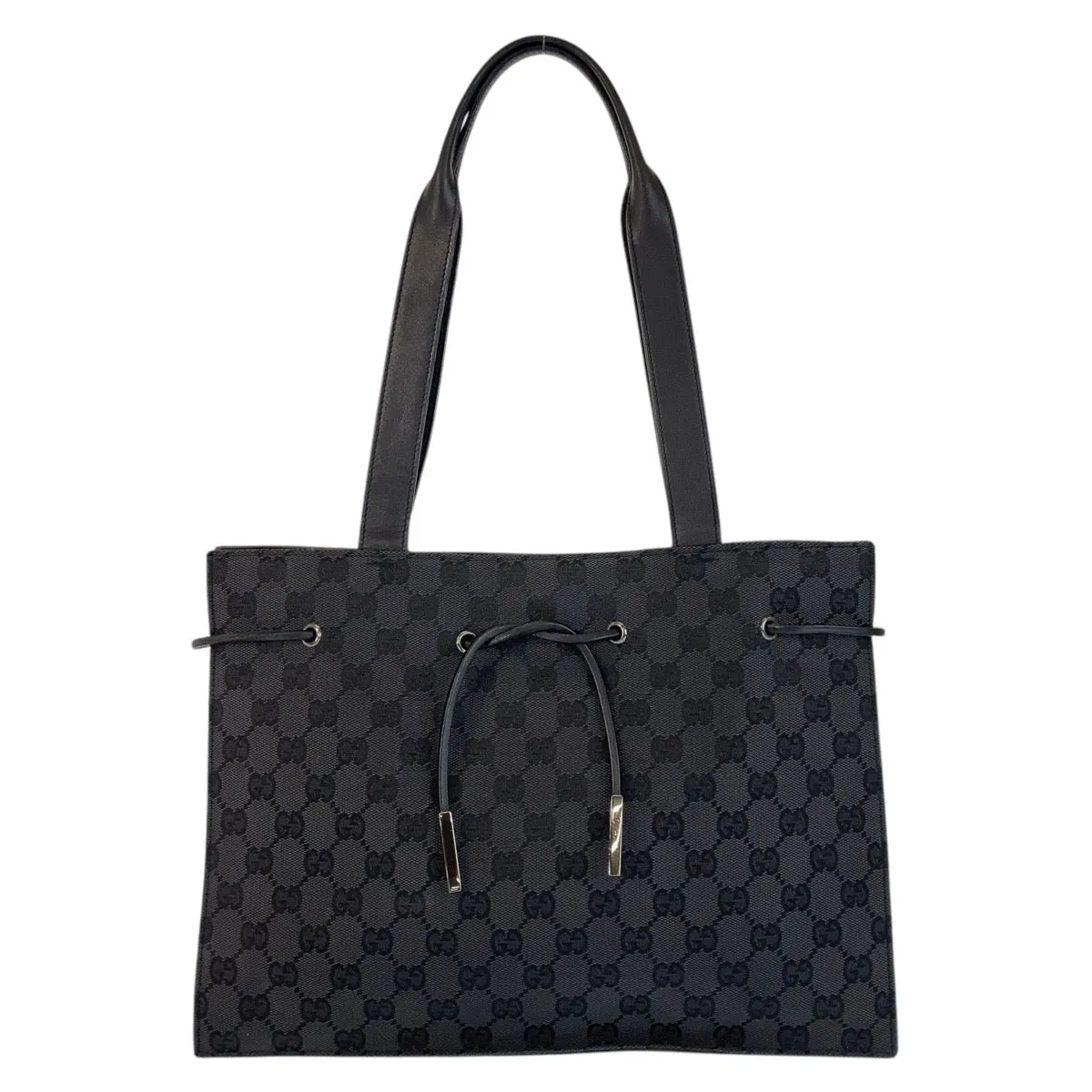 GUCCI Tote Bag 002 1053 GG canvas, leather Black SilverMetal Tote Bag Shoulder Bag Women Used