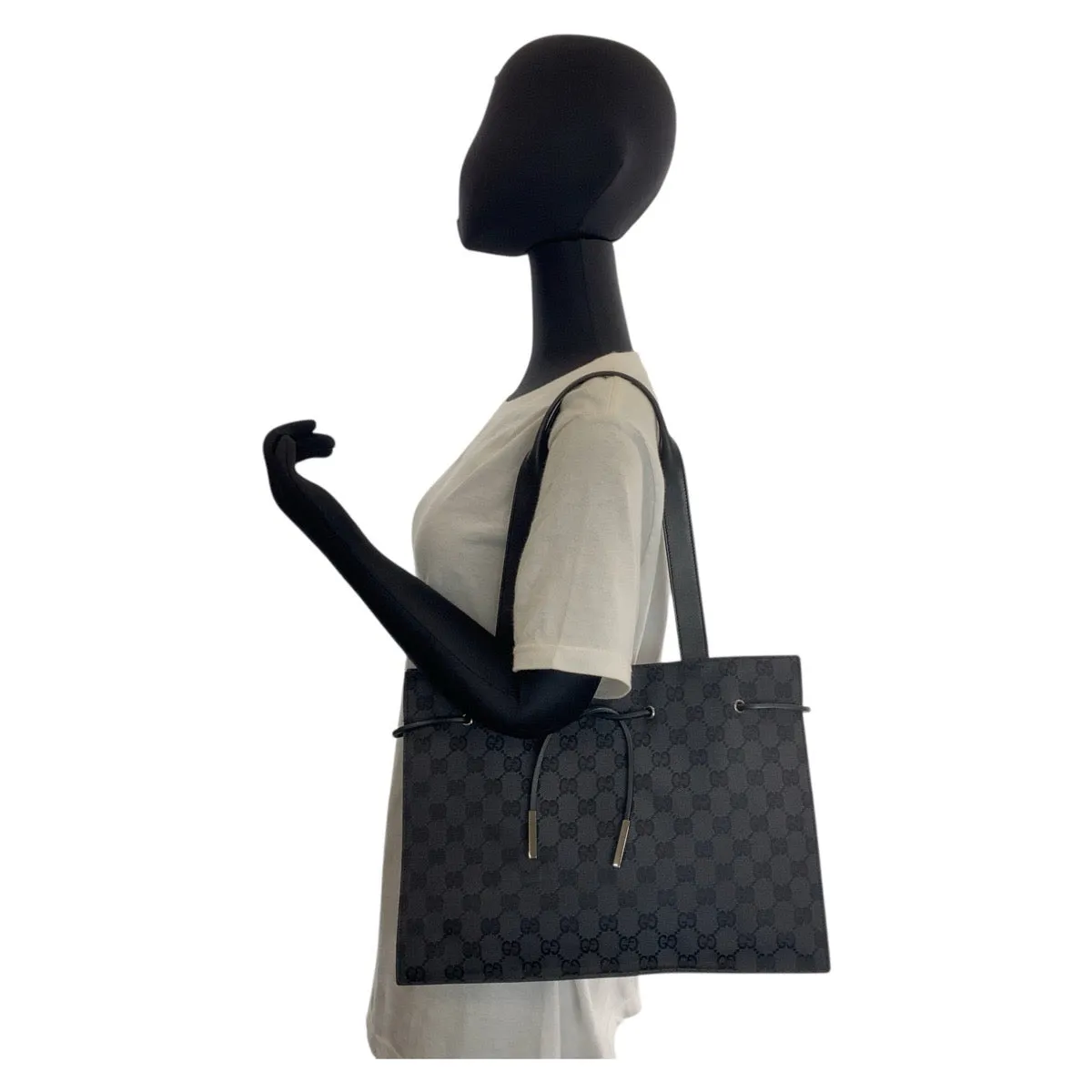 GUCCI Tote Bag 002 1053 GG canvas, leather Black SilverMetal Tote Bag Shoulder Bag Women Used