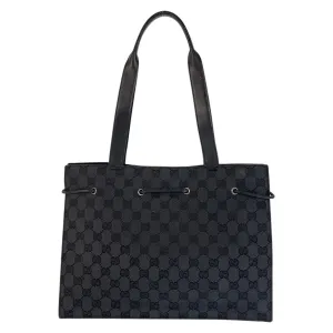 GUCCI Tote Bag 002 1053 GG canvas, leather Black SilverMetal Tote Bag Shoulder Bag Women Used