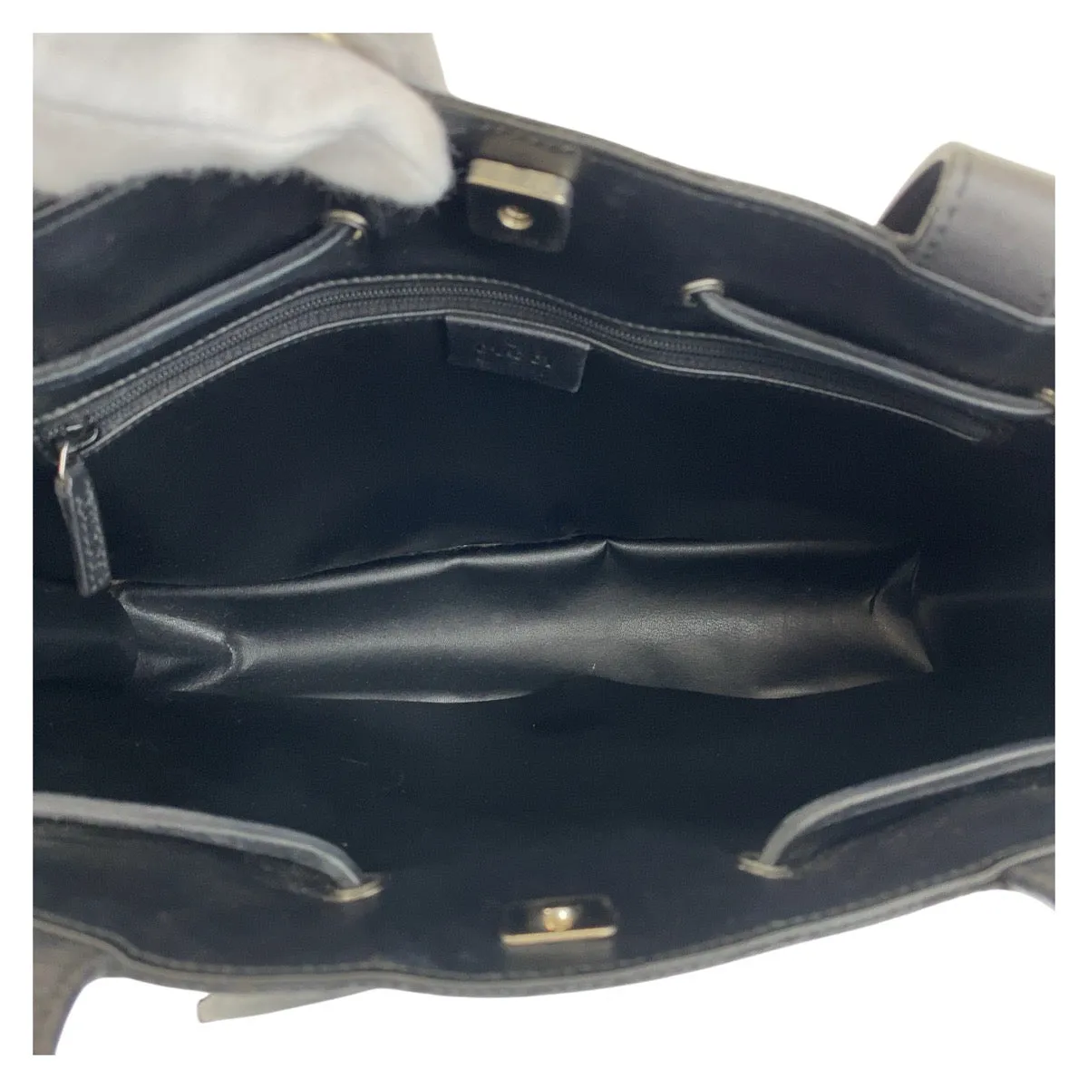 GUCCI Tote Bag 002 1053 GG canvas, leather Black SilverMetal Tote Bag Shoulder Bag Women Used