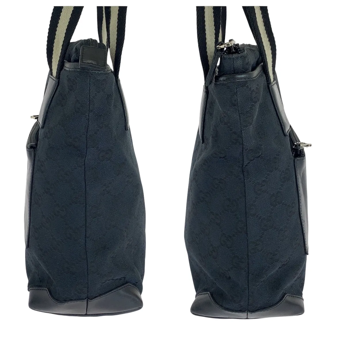 GUCCI Tote Bag 019 0402 GG canvas Black Beige SilverMetal Tote Bag Shoulder Bag Women Used