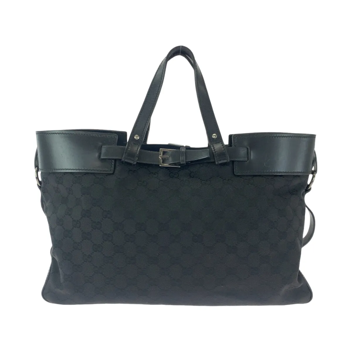 GUCCI Tote Bag 106251 GG canvas Black SilverMetal Tote Bag Shoulder Bag Women Used