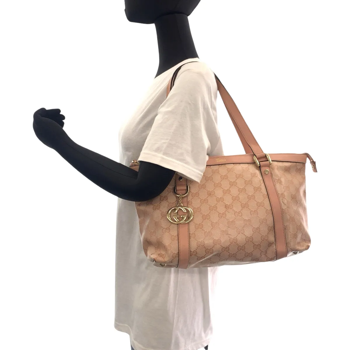 GUCCI Tote Bag 141470 PVC Pink Gold Metal Tote Bag Shoulder Bag Guccisima Women Used